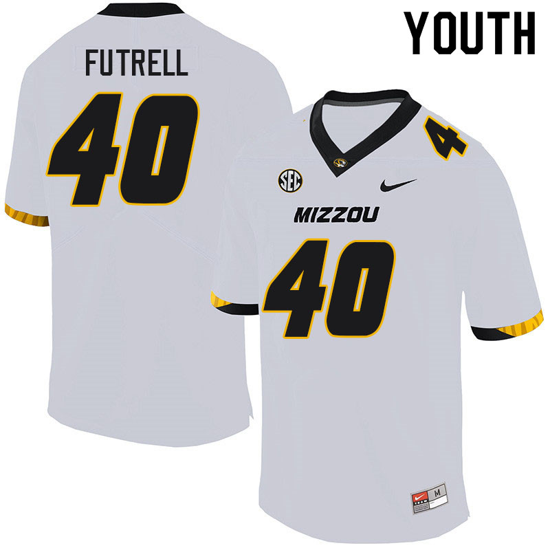 Youth #40 Chris Futrell Missouri Tigers College Football Jerseys Sale-White - Click Image to Close